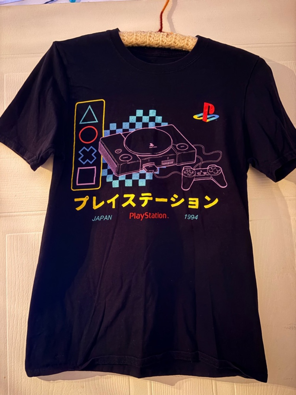 Sony Black Vintage PlayStation Graphic Tee with Neon Console Art